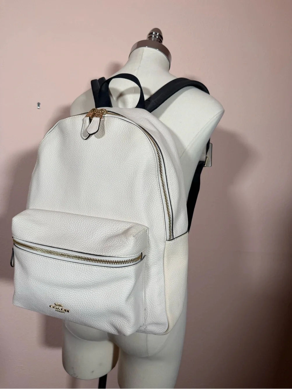 Coach White pebbled Leather Gold Hardware Full size Back Pack NWOT